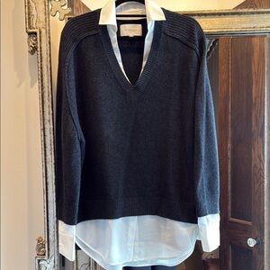 Brochu Walker Elegant Gray V-Neck Sweater with built in tunic accents